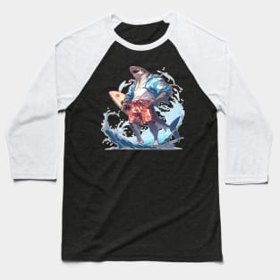 Muscle Beach Anime Shark Surfer Baseball T-Shirt